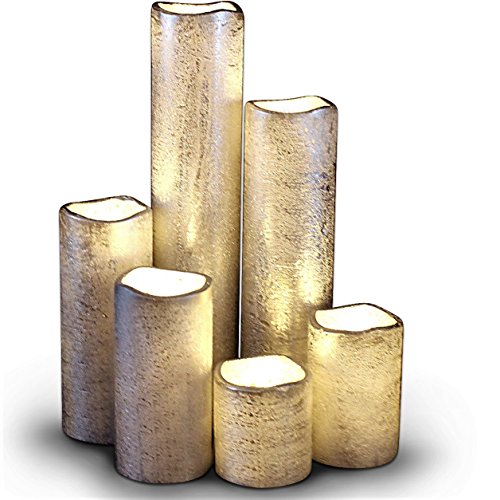 LED Lytes senza fiamma timer led slim candele set di 6, 2″ di larghezza e 2 ‘- 9’ alto, argento rivestito di cera e flickering flame warm Bianco per la casa e l’arredamento di nozze
