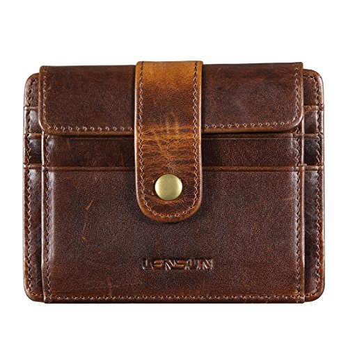Lensun Portafoglio Uomo Piccolo in Vera Pelle, Portamonete Carte di Credito con Blocca RFID, Mini Portafogli con Confezione Regalo – Marrone Scuro (QB-CK-Db)