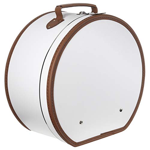 Lierys Cappelliera rotonda bianco crema  40 x 21 cm  con similpelle  Scatola per cappelli per la custodia con manico e chiusura  Valigia per cappelli  anche come decorazione per la casa