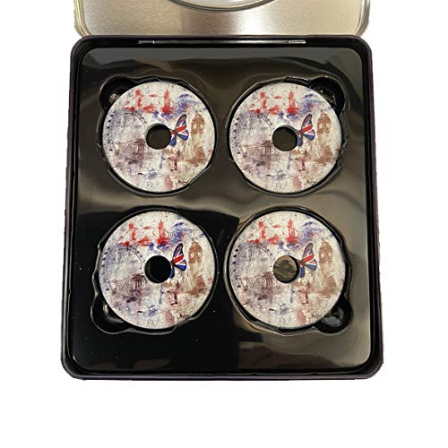 London Iconic Art  Set di 4 targhette identificative per bagagli in metallo solido per valigie borse e aereo aereo