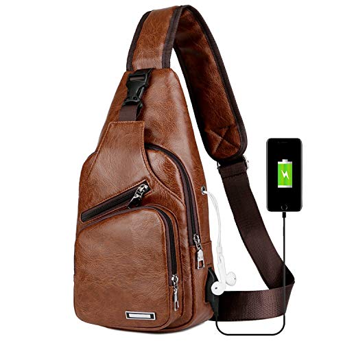 longmiao Borsa a tracolla da uomo Borsa a tracolla con tracolla a spalla in pelle vintage con porta di ricarica USB per escursioni in bicicletta Camping Daypacks
