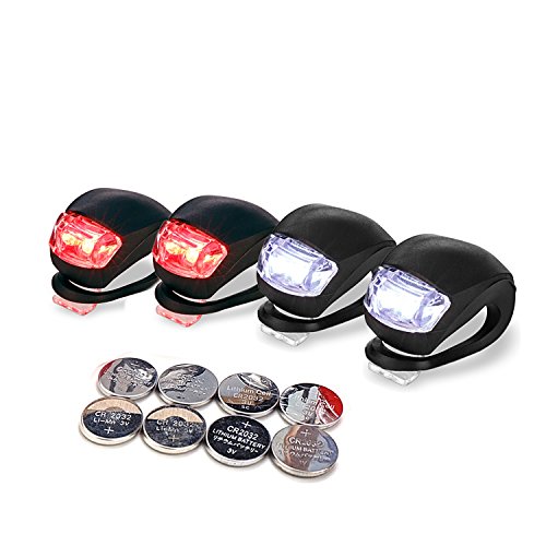 LUZWAY Luci Bici LED, Luce Bicicletta Impermeabile, 4 Pezzi Luci Bicicletta Faretto in Silicone LED Posteriore e Anteriore, Fanali Bici, Batterie Incluse, 2 x Nero (LED Rosso) +2 x Nero (LED Bianco)