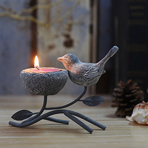 Marbrasse Metallic portacandele Decorativi, portacandele Candela Stand per Tavolo, Vintage Home Decor centrotavola con Uccello, Nido e Albero (Grigio Nero)