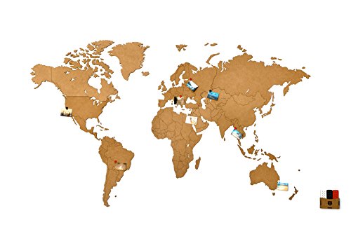 MiMi Innovations – Lussuosa Decorazione da Parete in Legno con Mappa del Mondo 130 x 78 cm – Marrone