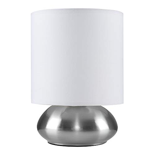 MiniSun  Lampada da tavolo con funzione touch finitura cromata e paralume bianco di tessuto
