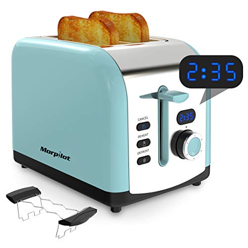 Mini Tostapane Morpilot Sandwich Tostapane con 2 Ampie Fessure in Acciaio Inossidabile e Display a LED Tostapane Automatico con la Funzione di ScongelamentoRiscaldamentoAnnullamento e 6 Modalit