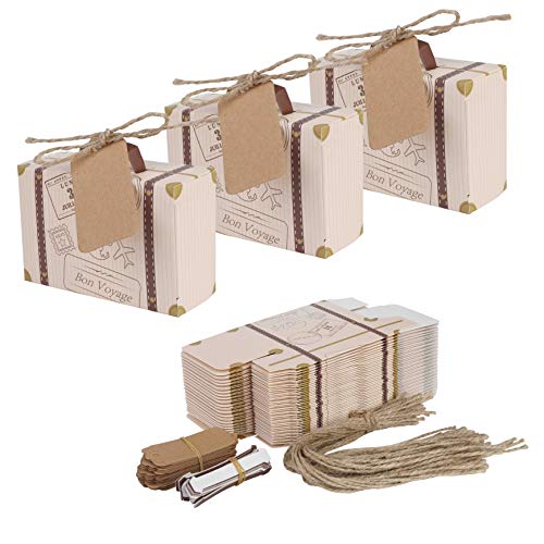 Mini Valigia 50 pezzi regalo Vintage Candy Box con Cartellini in Carta Kraft e Filo di Juta per nozze festa a tema viaggi nuziale doccia decorazione