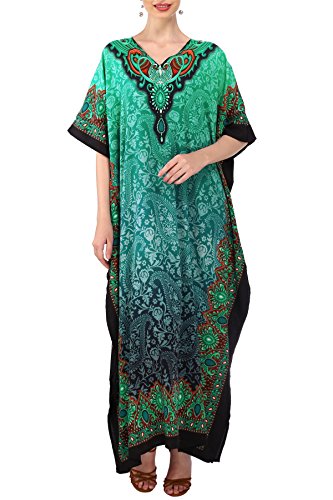 Miss Lavish London Donne Kaftan Tunica Kimono Libero Formato Lungo Maxi Partito Vestito per Loungewear Vacanze Pigiama Spiaggia di Tutti i Giorni Coprire i Vestiti #101 [Teal EU 52-56]