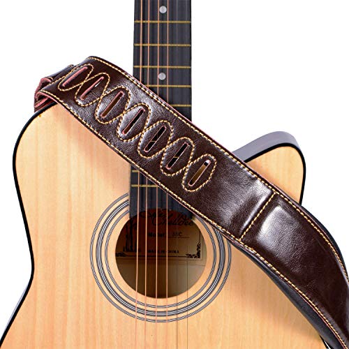 Mugig Tracolla per Chitarra in Pelle, Doppio Spessore, Regolabile da 127-145cm, Larghezza 8.5cm, Tracolla vintage per Elettriche/Chitarre/Bassi (Marrone Scuro)