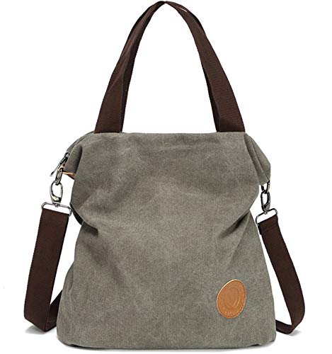 Myhozee Borsa Donna Tracolla,Borse Mano Donna Borse a Spalla in Tela Borsetta Vintage Shopper Messenger Bag Multifunzione per Shopping Scuola Viaggio (Grigio)