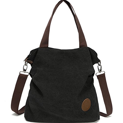 Myhozee Borsa Donna Tracolla,Borse Mano Donna Borse a Spalla in Tela Borsetta Vintage Shopper Messenger Bag Multifunzione per Shopping Scuola Viaggio (Nero)
