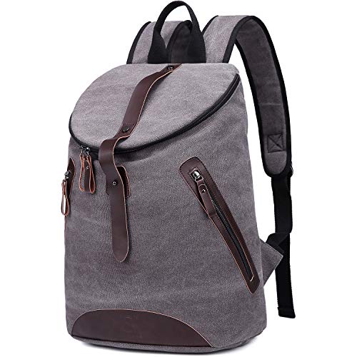 Myhozee Zaino Uomo Donna Daypack,Vintage Borsa Zaino Scuola Porta PC Computer 15.6 Pollici Zaini Uomo Trekking in Tela per Viaggi/Lavoro/Universitá/Casual -Grigio