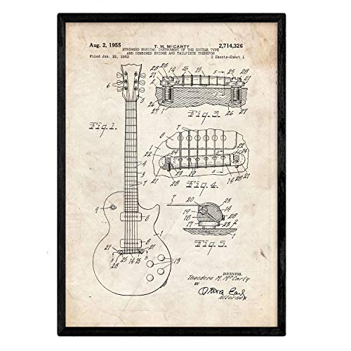 Nacnic Chitarra Poster Brevetto. Foglio con Il Vecchio Brevetto di Disegno in Formato A3 e Vintage Sfondo