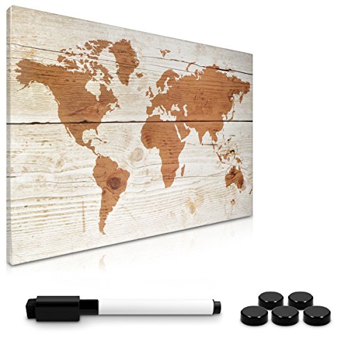Navaris Memo Board Lavagna Magnetica 40x60cm  Lavagnetta Scrivibile Cancellabile con 1x Pennarello e 5X Calamite  Bacheca Design World Map Vintage