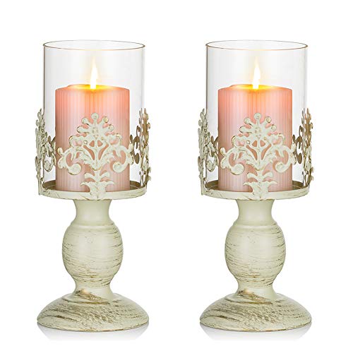 Nuptio 2 Pezzi Vintage Metallo Portacandele Intagliato, Pacchetto Aggiornato Decorazione Candelabro Centrotavola Matrimonio