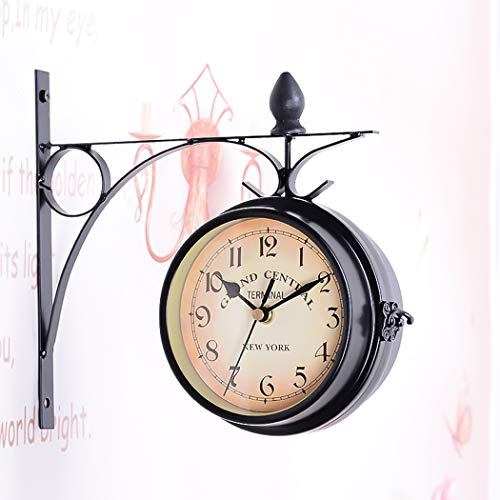 Orologio da Parete Stile Industriale Bifacciale, Orologio da Muro Stile Vintage Retrò Decorazione Batterie Ideale per Casa, Camera d’albergo, Giardino, Terrazza – 25 x 22 x 9 CM