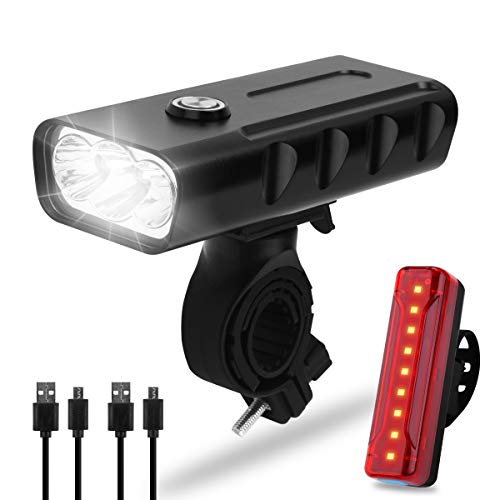 Osaloe Luci per Bicicletta, Set Fanalini Anteriori e Posteriori per Bicicletta Luci Bicicletta Dual Ricaricabili LED Super Luminoso, 3 modalità 5200mAh Luce Anteriore – Sicurezza per Notte