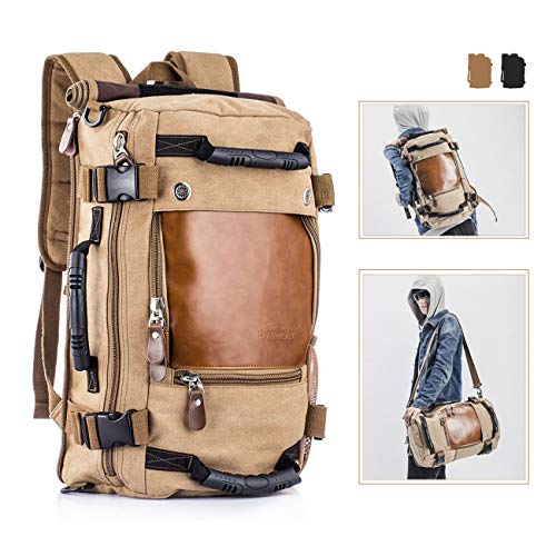 Overmont 35L Zaino/Borsa con Tracolla/Borsa a Mano, Zaino Vintage Unisex, Zaino per PC Portatili, Zaino per Scuola, Borsa di Viaggio, all’Aria Apertaì – Multifunzionale,Cachi