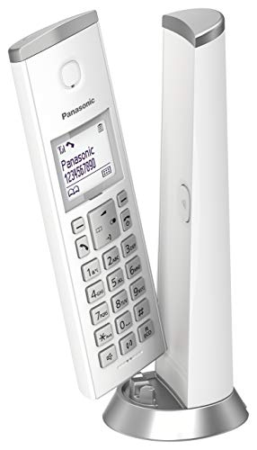 Panasonic KX-TGK210JTW Telefono Cordless, Sistema  DECT, Schermo LCD 1.5″ a Retroilluminazione Bianca, Suoneria Polifonica, Blocco Chiamate Indesiderate, Bianco