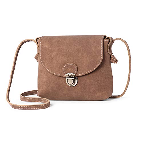 Piccola Borsa a Tracolla con Antifurto Chiusura – Mini Borsetta da Donna in PU Pelle – Vintage Crossbody Bag (Marrone)