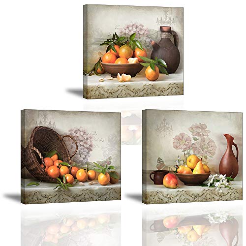 Piy Painting 3X Quadro su Tela Stampa Disegno su Tela Canvas Impermeabile Quadro Moderno Gioia del Raccolto Frutta Arancione Décor per Camera da Letto Soggiorno Camera da Pranzo Cucina 30x30cm