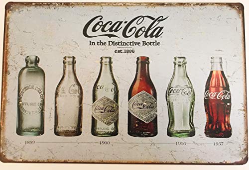 Placca targa in metallo da parete stile vintage, tema Coca Cola in bottiglia, stile retrò, 30 x 20 cm