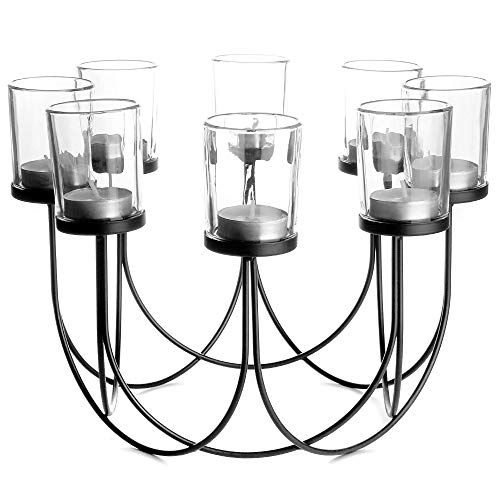 Portacandele in vetro | Portacandele | Decorazioni per il tavolo da pranzo | Centrotavola per decorazioni di nozze | Accessori per la casa vintage | M & W (Black)