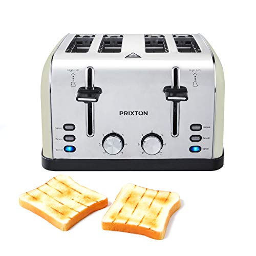 PRIXTON Bianca  Tostapane largo con 4 fessure 7 livelli di tostatura 1900 W di potenza design in acciaio inossidabile