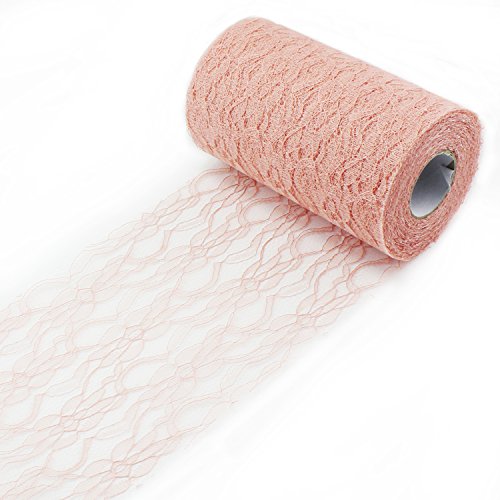 Psmgoods® – Rotolo di pizzo vintage, da utilizzare come runner da tavola, per matrimoni, eventi e decorazione per tavoli e sedie Peach Pink 15cm*10m