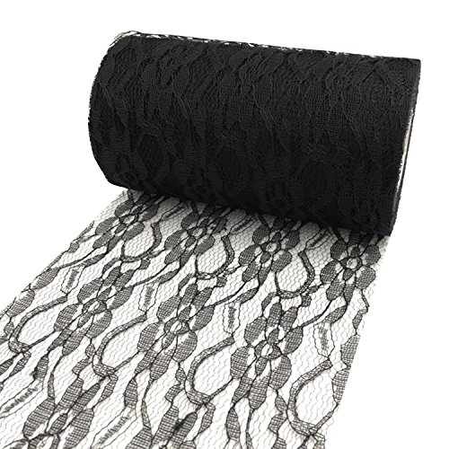 PsmGoods® Vintage Lace Rotolo Runner sedia del telaio per il festival Tabella di cerimonia nuziale della decorazione di evento 15 centimetri * 22m Nero