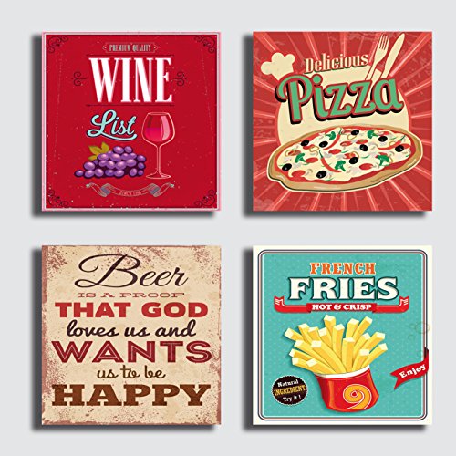 Quadri Moderni 4 pezzi 30×30 cm stampa su tela canvas – quadro moderno Arredamento vintage Negozio Bar Pizzeria Ristorante Caffè Pizza Birra Pub