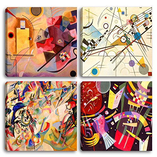 Quadri Moderni KANDINSKY 4 pz. cm 30×30 cad. Stampa su Tela CANVAS Arredamento Arte Astratto XXL Arredo per soggiorno salotto camera da letto cucina ufficio bar ristorante