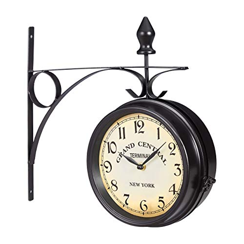 Relaxdays Orologio Ferroviario a Batterie Bifacciale Vintage New York retr HLP 35 x 35 x 10 cm Nero Ferro