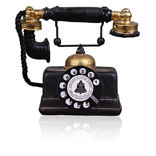 Riproduzione di un telefono a disco in stile rétro, in resina, decorazione per la casa, bar e finestre, Resina, Nero