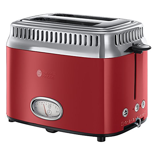 Russell Hobbs Retro Collection Tostapane, 1300 W, Acciaio Inossidabile, 2 Scomparti, Rosso