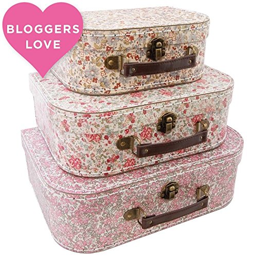 Sass  Belle set di 3scatole portaoggetti a forma di valigia in vari disegni e colori Rose