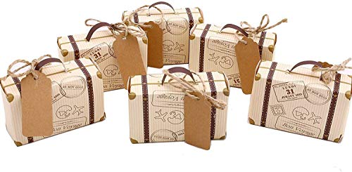 Scatole regalo, set di 50 mini valigie vintage con decorazioni in iuta per matrimoni, compleanni, baby shower