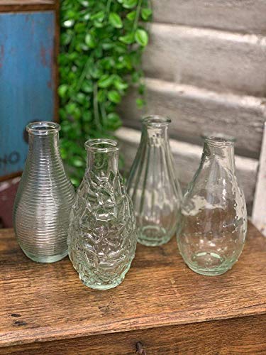 Set di 4 vasi di fiori in vetro trasparente per fiori, con stelo singolo, mini bottiglie per bagno, stile vintage per matrimoni, centrotavola