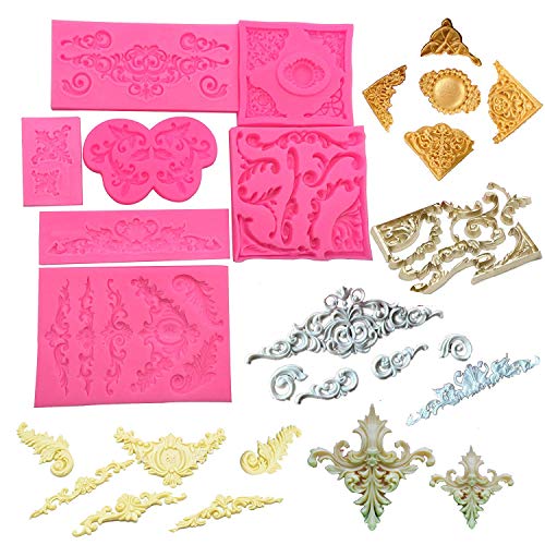 Set di stampi per pasta di zucchero, motivi in stile vintage ispirati ai rilievi del barocco europeo, per realizzare decorazioni per torte nuziali, cupcake e topper per torte