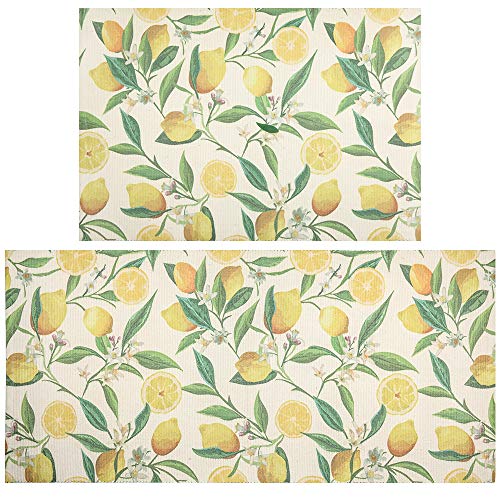 SHACOS 2 Pezzi Tappeto Cucina Giallo Lavabile Antiscivolo Decorativo Tappeto para Bagno Salotto Sala Soggiorno