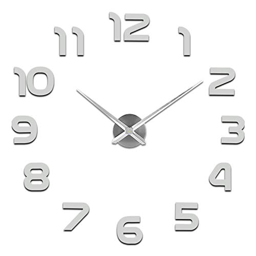 SOLEDI Orologio da Parete Silenzioso Preciso Fai da Te 60120cm Facile da Montare Effetto 3D Riempire Vuoto Parete Moderno Adesivo Orologio Parete Decorazione per Casa Ufficio Hotel ArgentoNero