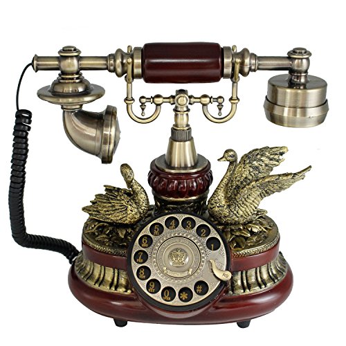 Splendido telefono vintage a rotella Tikwisdom, in stile europeo antico. Telefono fisso in legno massiccio e resina