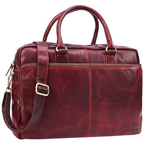 STILORD ‘Aaron’ Borsa da lavoro portadocumenti in pelle Borsa cartella da donna uomo per PC portatile da 15.6 pollici in cuoio vintage per ufficio, Colore:rosso