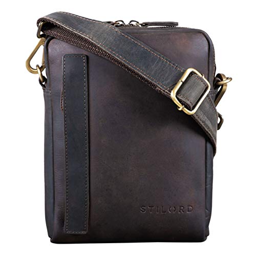 STILORD ‘John’ Borsa Piccola Uomo in Pelle Vintage Borsetta Cuoio Borsello con Tracolla per Tablet da 8,4 Pollici, Colore:marrone scuro