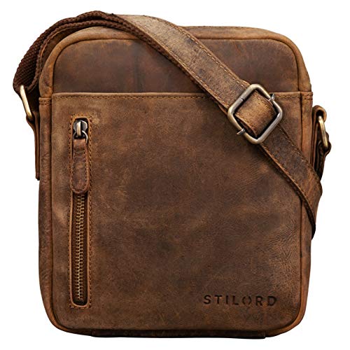 STILORD ‘Kennedy’ Borsa a Tracolla Piccola Uomo Borsello Vintage in pelle Casual per Tablet 8,4 Pollici Libri A5, Colore:marrone medio