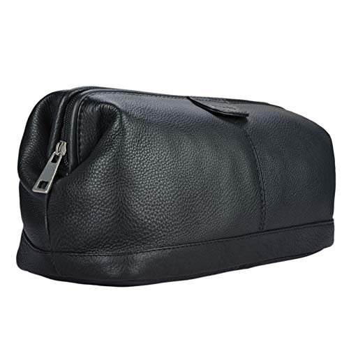 STILORD ‘Laurin’ Beauty Case uomo in pelle Trousse da viaggio Porta trucco rigido Portatrucco Pochette vintage cuoio, Colore:nero