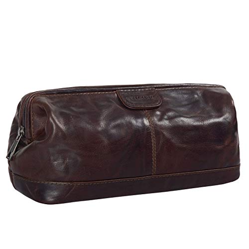STILORD ‘Laurin’ Beauty Case uomo in pelle Trousse da viaggio Porta trucco rigido Portatrucco Pochette vintage cuoio, Colore:espresso – marrone