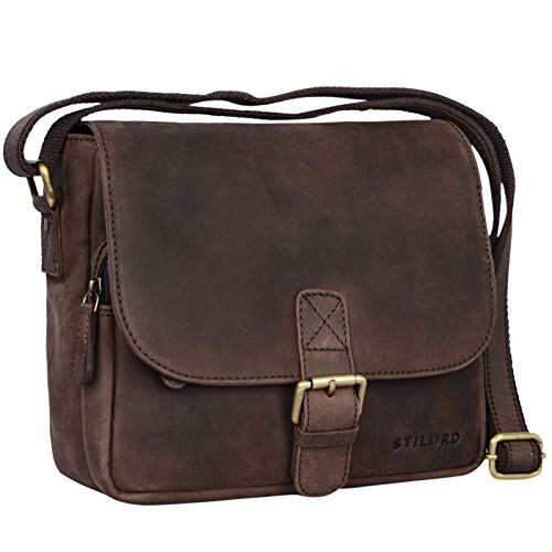 STILORD ‘Lucian’ Borsello uomo Borsetta donna Stile vintage in pelle Borsa piccola a tracolla in cuoio A5 per Tablet iPad da 10.1′, Colore:marrone scuro – pallido