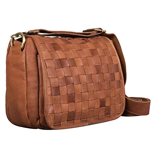 STILORD ‘Mia’ Borsa donna a tracolla pelle Borsetta piccola vintage in vero cuoio a spalla Pochette intrecciata elegante, Colore:girona – marrone