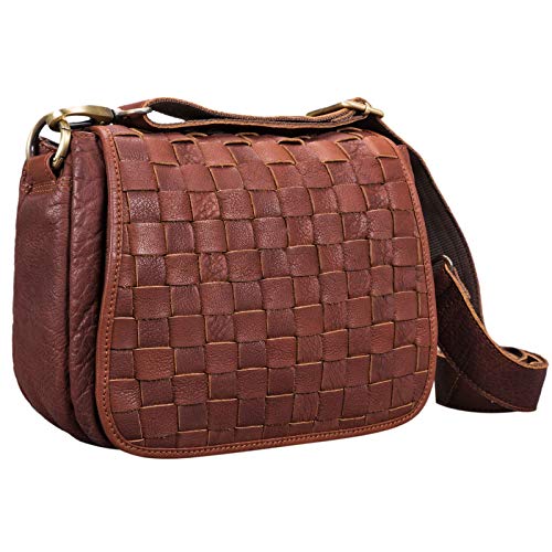 STILORD ‘Mia’ Borsa donna a tracolla pelle Borsetta piccola vintage in vero cuoio a spalla Pochette intrecciata elegante, Colore:cognac – washed